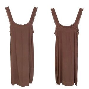 Raquel Allegra square-neck knee-length dress brown sleeveless pockets small